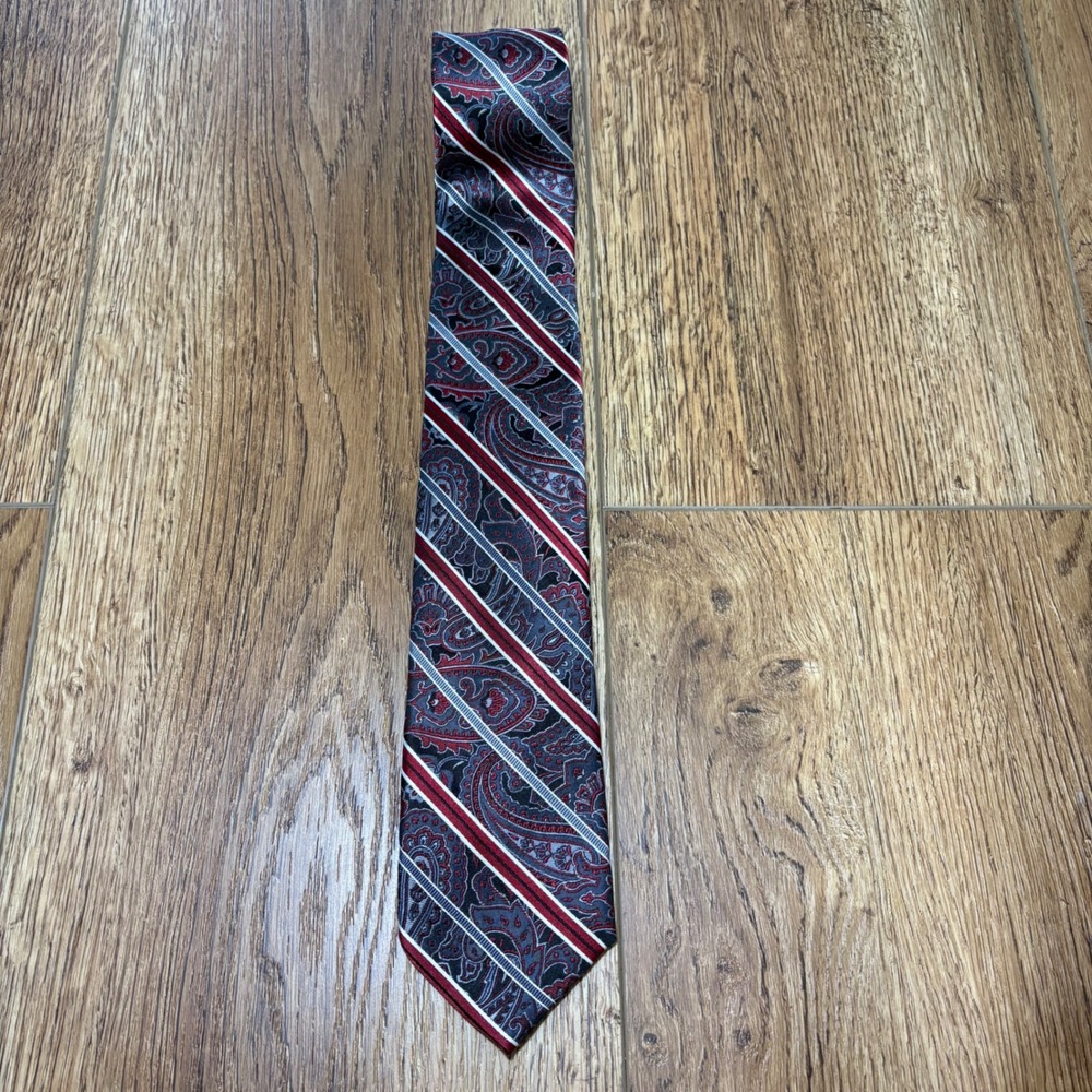 Pronto Uomo Mens Silk Tie Red Grey Paisley Classic Necktie Handmade formal